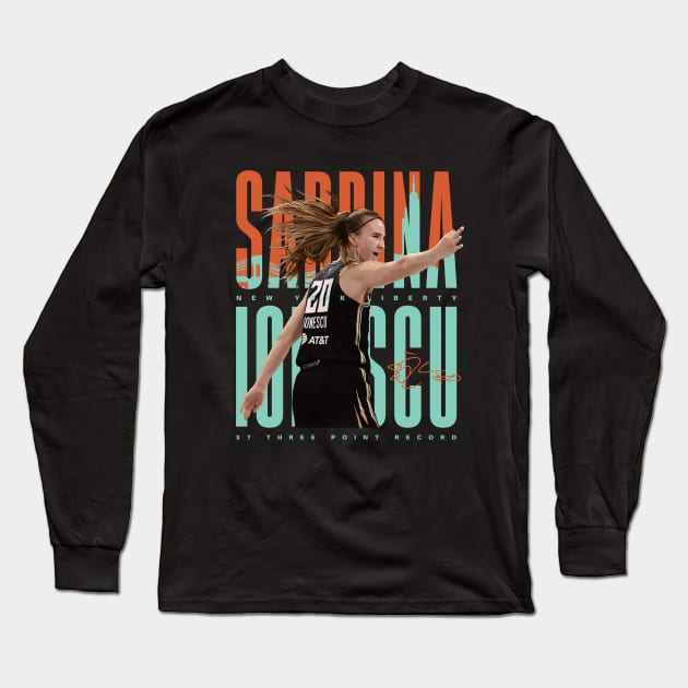 Sabrina Ionescu Three Point Record Long Sleeve T-Shirt by Juantamad